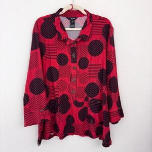 Ali Miles Womens Button Shirt Top Size 2X Artsy Abstract Fun Office Flowy Red